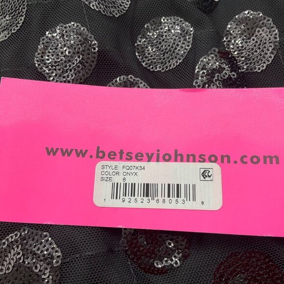 New Betsey Johnson 6 Sequin Polka Dot Sleeveless Midi Dress Sheer Onyx Goth - Picture 7 of 15